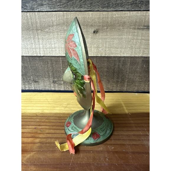 Vtg Brass Mask Mardi Gras Tribal Hand Painted on Brass Stand Made in India 7” - Picture 4 of 5